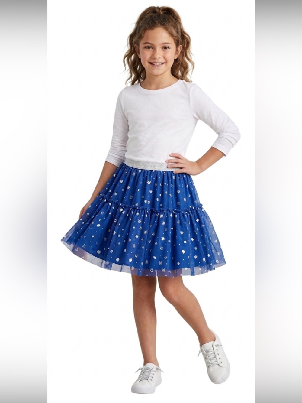 Cat & Jack Girls Blue Silver Hanukkah Tulle Skirt Size: Medium (8 years old)